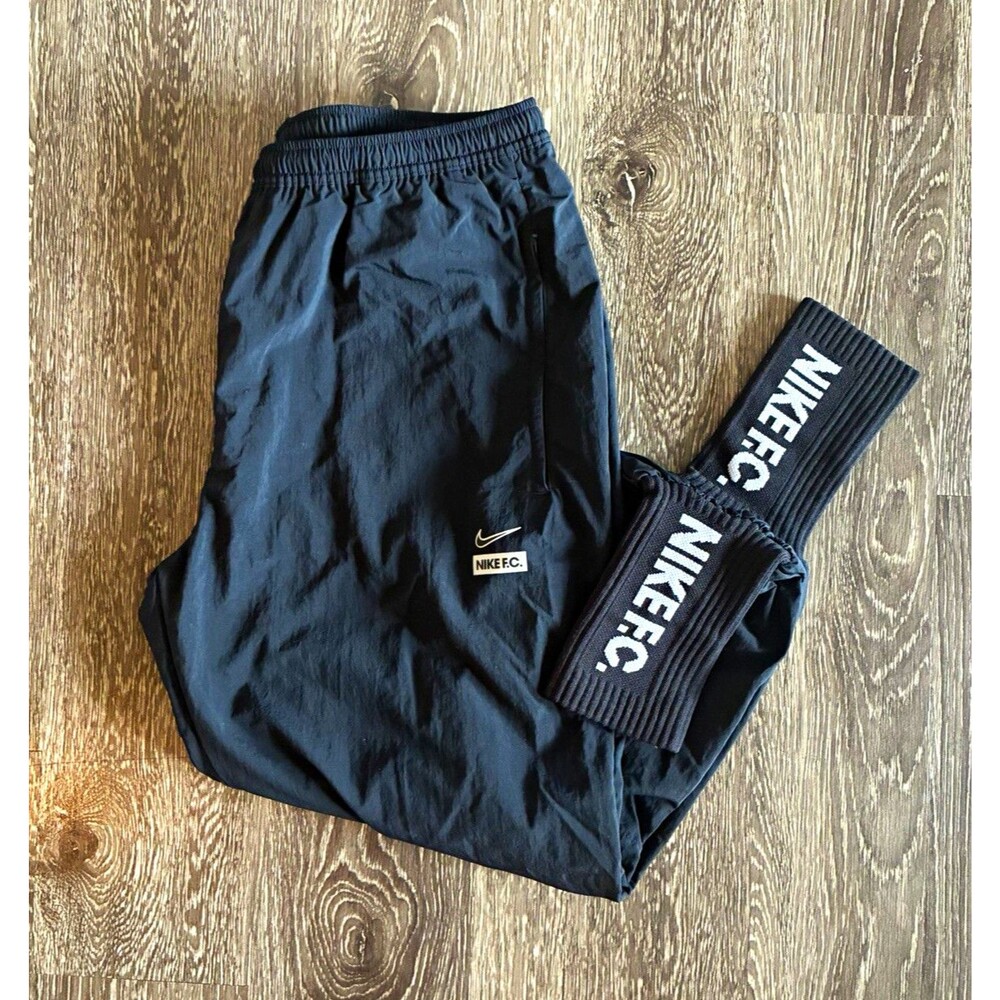 Nike FC Mens M Black Woven Track Pants Sock Cuff Joggers 3M Reflective Details